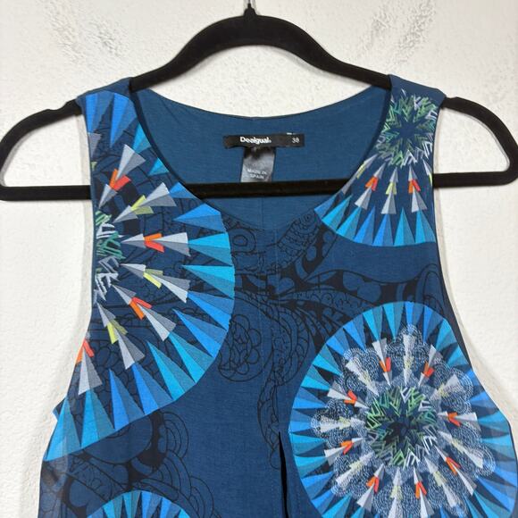 Desigual 38/6 US/Small Chiffon Layered Shift Dress Blue Silky Slit Sleeveless - Picture 5 of 8